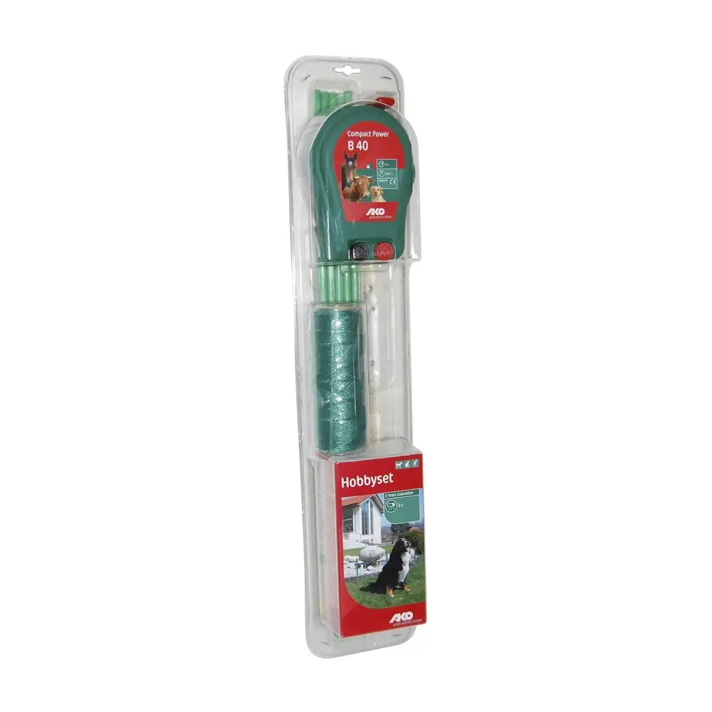 Green avo compact power b40 electric fence system in clear plastic packaging for corral hobby set to prevent cats and enclose ponds
