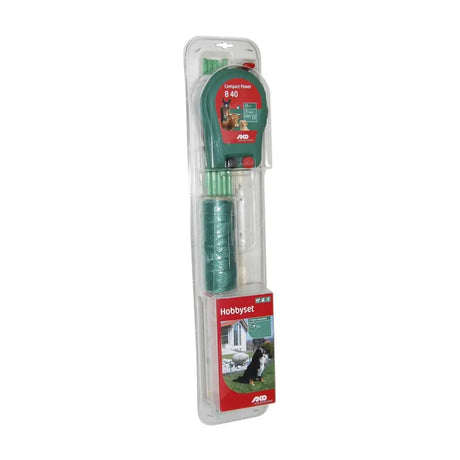 Green avo compact power b40 electric fence system in clear plastic packaging for corral hobby set to prevent cats and enclose ponds