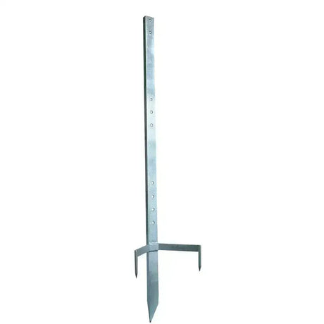Silver galvanized iron corral multi post with three prongs and pre-drilled holes for secure ground anchoring