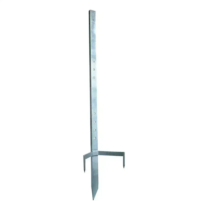 Silver galvanized iron corral multi post with three prongs and pre-drilled holes for secure ground anchoring