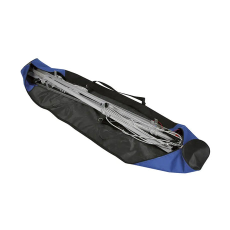 Blue and black carrying case with folded metal telescopic pole and coiled silver cables for corral paddock set electric fencing