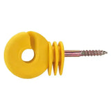 Bright yellow plastic corral ring insulator compact with circular head and galvanised 6mm short threaded shaft