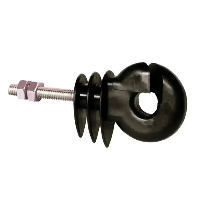 Black plastic corral ring insulator with metric thread sturdy metal bolt and hexagonal nut for secure fittings