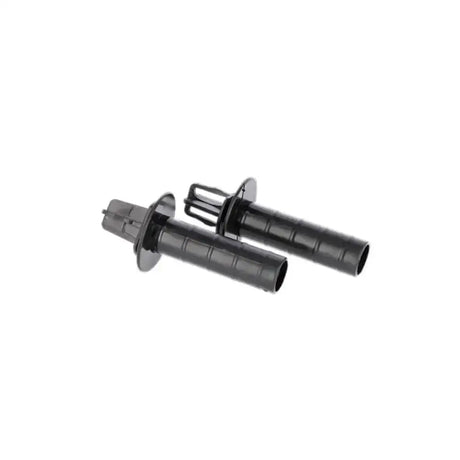 Black plastic handle grips with ribbed texture and circular end caps for corral roll aid fence coils roll aid set
