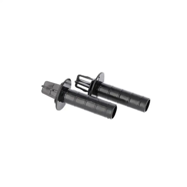 Black plastic handle grips with ribbed texture and circular end caps for corral roll aid fence coils roll aid set