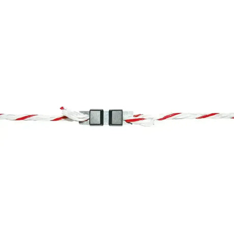 Red and white striped corral rope connector litzclip galvanised 5mm with black plastic buckle for secure fastening