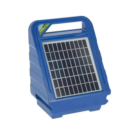 Blue plastic corral solar energiser sun power s2 with grid panel and deep discharge protection for animal fences