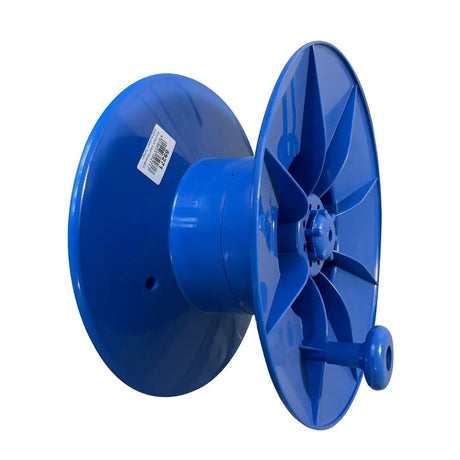 Blue plastic corral spare super reel with star-shaped hub and handle for easy cable management