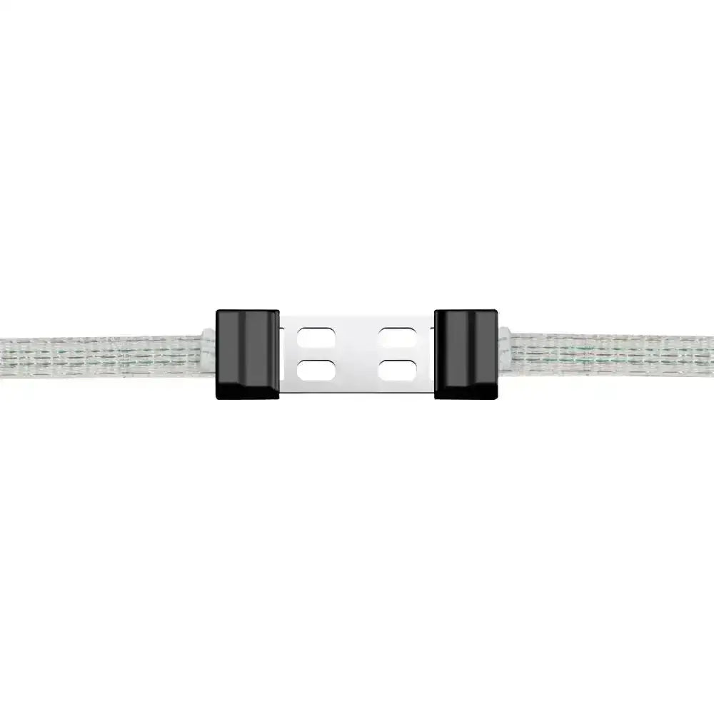 Silver and black corral tape connector litzclip galvanised 12.5mm with sleek rectangular design and black end caps