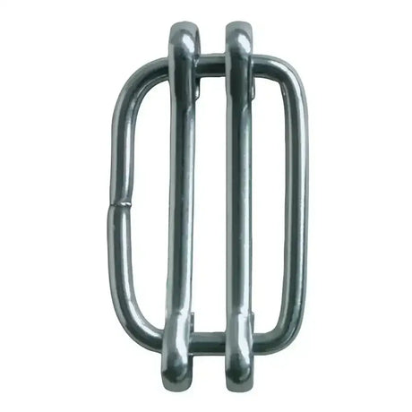 Stainless steel 13mm corral tape connector with double-loop belt buckle and polished sturdy construction