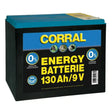 Black and teal corral zinc-carbon 130ah 9v dry battery with yellow lettering ideal for electric fences and dry battery standard use