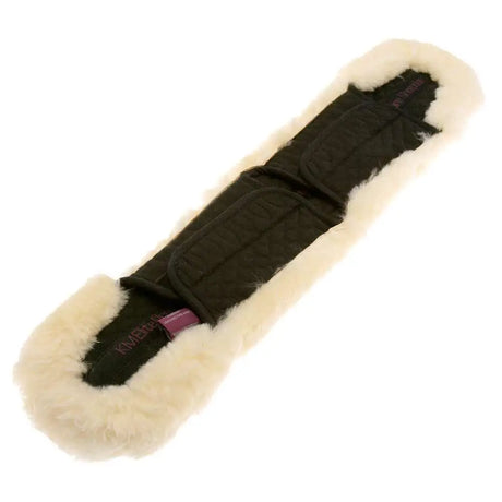 Black cotton girth sleeve with plush white fleece trim and velcro fastening high-quality girth sleeve for comfort