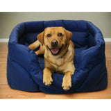 Blue quilted heavy duty rectangular high sided waterproof dog bed designed for durability and comfort