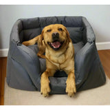 Gray heavy duty rectangular high sided waterproof dog bed with padded sides and cozy interior for comfort