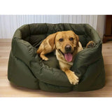 Olive green heavy duty rectangular high sided waterproof dog bed with plush padded interior and reinforced seams