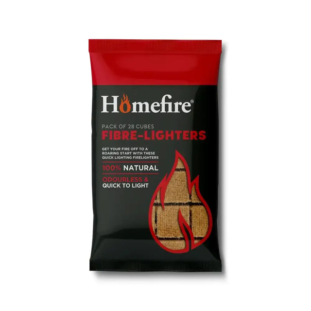 Pack of 28 red and black cpl homefire fibre firelighters 28x24 for easy and quick fire lighting at home