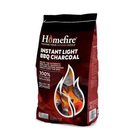 Cpl homefire instant light bbq charcoal in red and black bag with bold white text and flame illustration for easy grilling