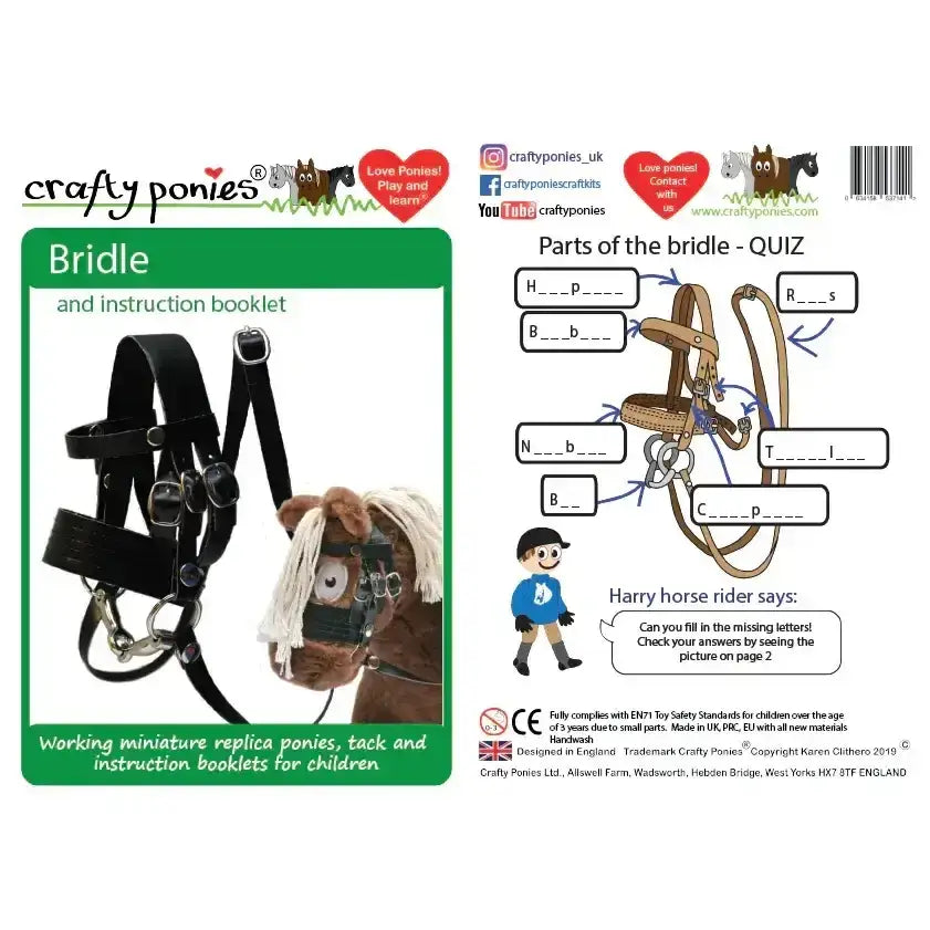 Black leather crafty ponies bridle with silver hardware designed as a ponies bridle toy for miniature ponies