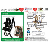 Black leather crafty ponies bridle with silver hardware designed as a ponies bridle toy for miniature ponies