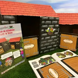 A crafty ponies diy cardboard stable with red tiled roof gray stone walls wooden doors and colorful flower basket