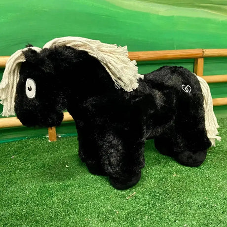 Black plush horse from the crafty ponies foal collection with cream mane and tail and big white eyes