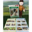 Brown plush crafty ponies frank farmer doll frank farrier with matching cap and orange shirt beside educational materials