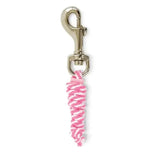 Pink and white braided rope keychain with silver clasp from crafty ponies lead ropes collection