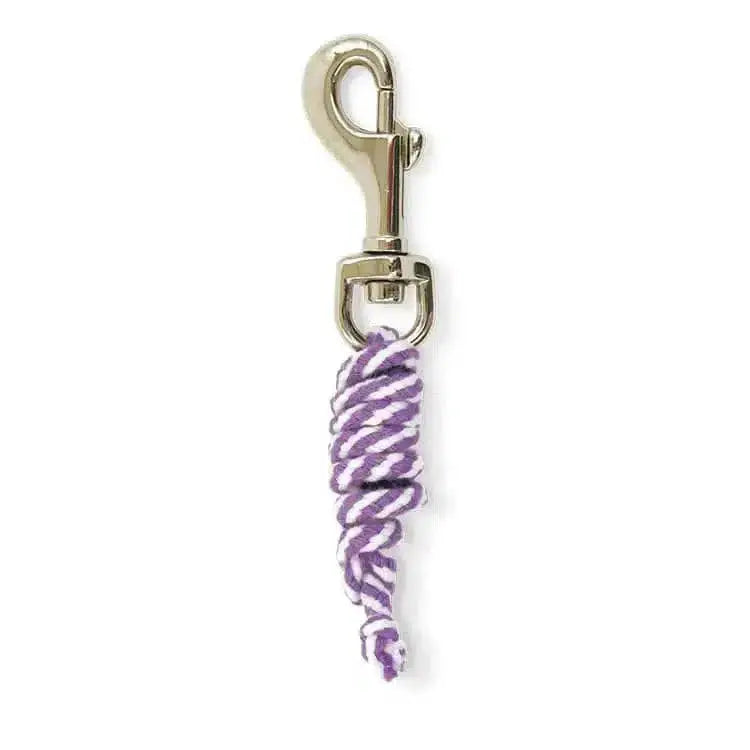 Purple and white twisted rope keychain with silver metal swivel hook from crafty ponies lead ropes collection