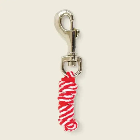 Red and white striped rope leash with silver swivel clip for crafty ponies lead ropes and headcollars use