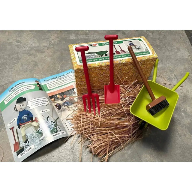 Red plastic shovel from crafty ponies muck out set with a sturdy handle and wide flat blade for gardening tasks