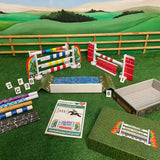 Colorful rainbow and brick-themed crafty ponies toy pony jumping set with printed instructions and packaging