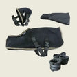 Black fleece horse blanket with silver chain-stitched trim and adjustable straps from crafty ponies fleece show rug set