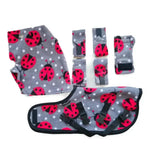 Gray fleece ladybug patterned baby carrier with black straps from crafty ponies snuggle rug set