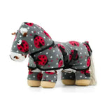 Gray plush crafty ponies snuggle fleece horse blanket with red ladybug and white polka dot pattern black trim