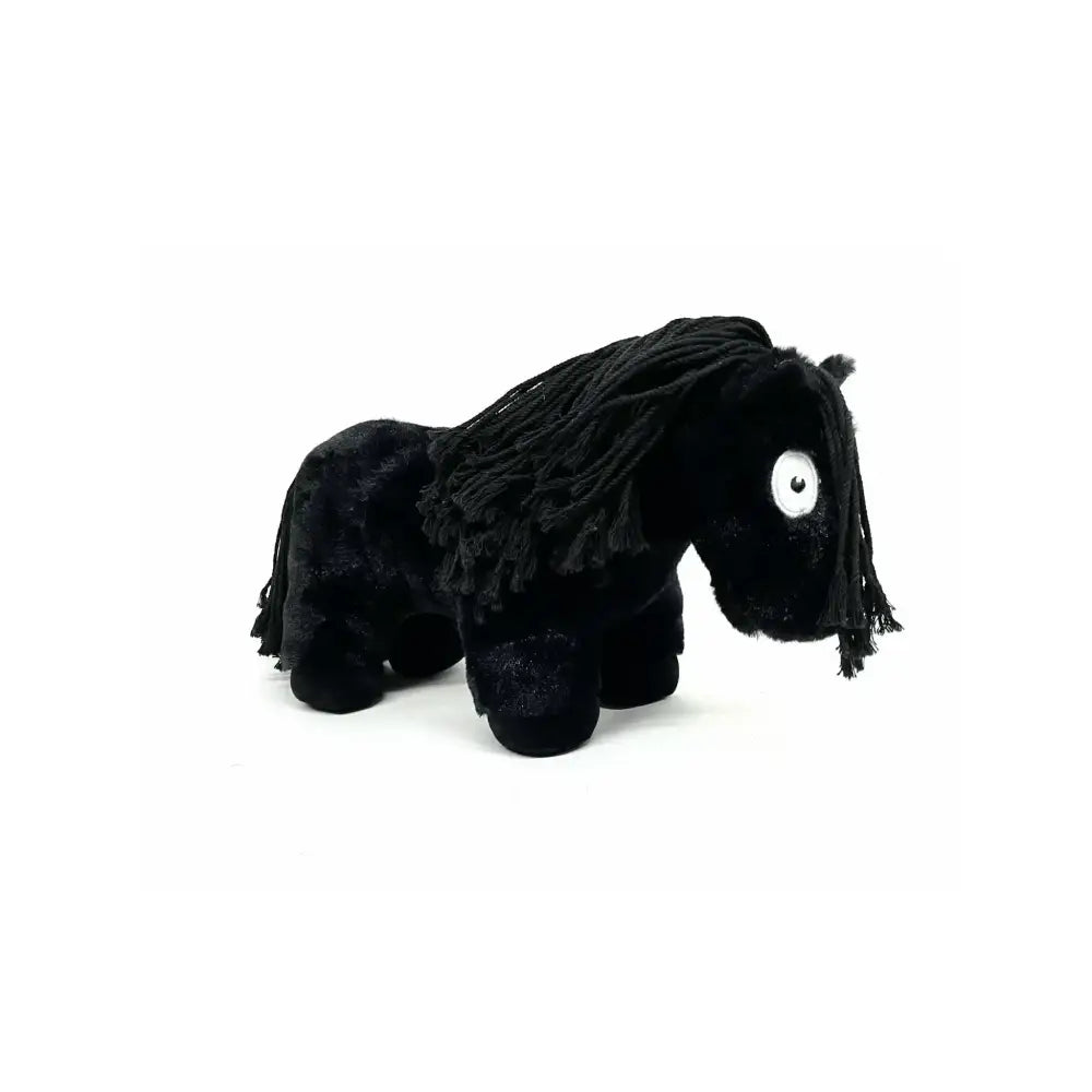 Black plush crafty ponies soft toy pony with long fringed mane and a single white eye perfect for cuddling