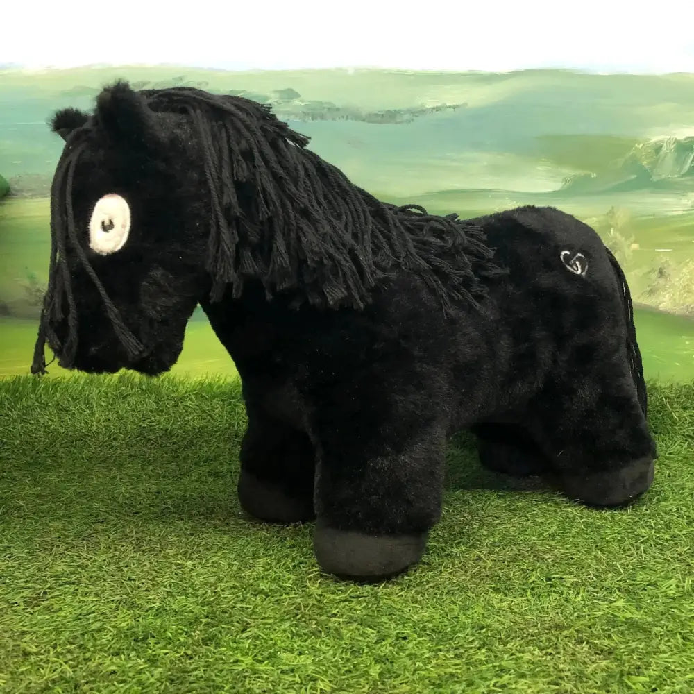 Black plush soft toy pony crafty ponies with textured mane and a single white eye perfect ponies soft toy gift