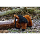 A plush brown crafty ponies soft toy pony bay with black mane hooves and big white eyes for cuddly play