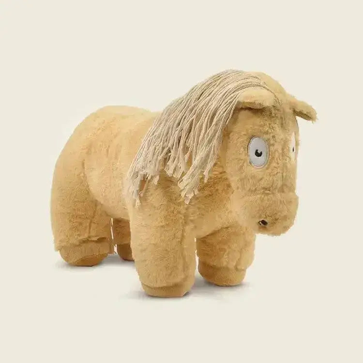 A soft tan plush crafty ponies toy pony palomino with a frayed beige mane and simple embroidered eyes