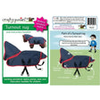 Dark blue crafty ponies turnout rug with red trim and black straps designed for miniature ponies turnout use