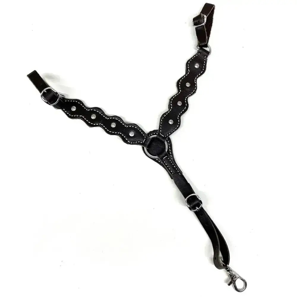 Black leather horse halter with scalloped edges and silver studs in crafty ponies western tack starter set