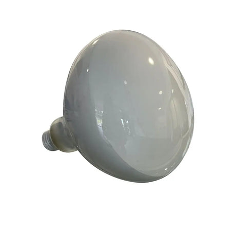 A frosted glass crompton lamp infra-red bulb with metallic screw base for diffused infra-red heat lamp use