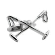 Silver-toned metal cufflinks with crossed golf clubs featuring detailed grips in a mallets equestrian cufflinks style