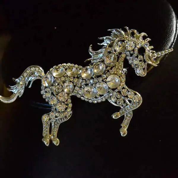 Crystal and Silver Effect Prancing Unicorn Brooch Western Counties Gifts Barnstaple Equestrian Supplies