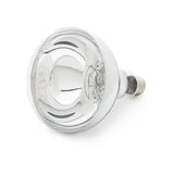 Curalux infrared 240v reflector lamb bulb with chrome finish clear glass dome and visible filament inside