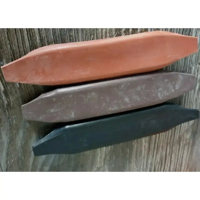Three rectangular tapered sharpening stones in terracotta gray and black for curb chain guards windsor rubber use
