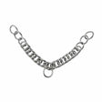 Silver-toned stainless steel curb chain with interlocking oval links and three circular rings for horse bits