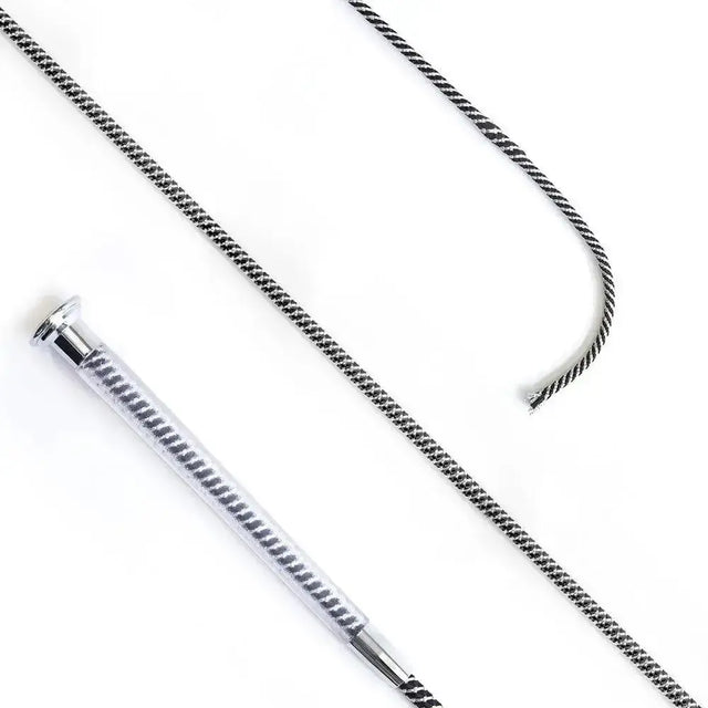 Silver and black cush grip schooling whip 110cm with clear textured grip handle for smart schooling whips use