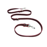 Maroon and black striped cushion web double ended training lead with silver metal air-web double hook hardware