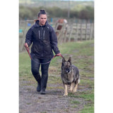 Black waterproof jacket with white zipper accents featuring a handle loop and cushion web multi design for substantial trigger use