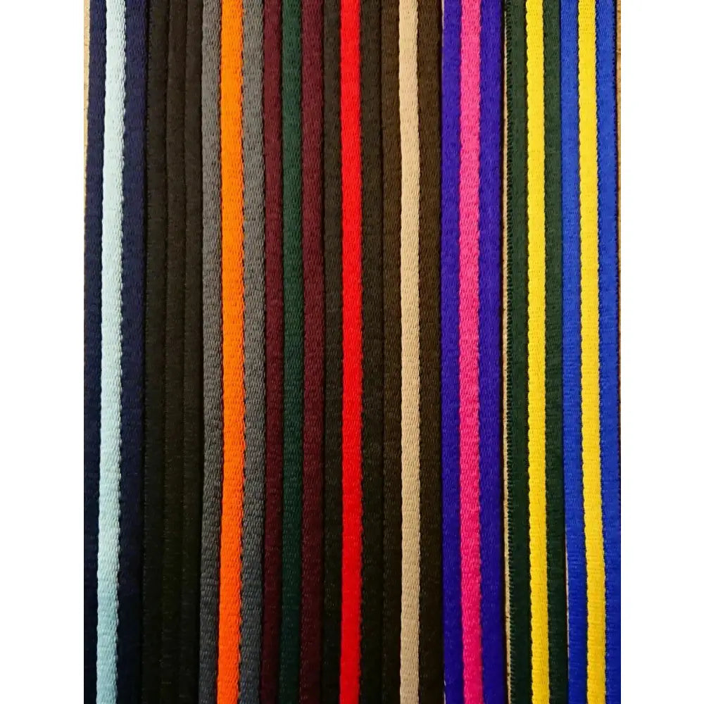 A cushion web slip lead with a 25cm loop handle made from colorful air-web slip fabric strips in navy, orange, red, and yellow
